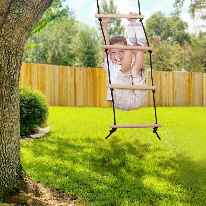 MONT PLEASANT Rope Ladder for Kids Climbing Obstacle Wooden Swing Rope Ladder with 2 Hooks for Kids Climbing Game Hanging Ladder for Swing Accessories, Playground, Play Set - Image 4